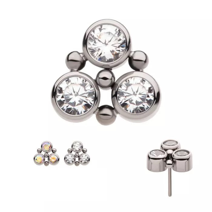 3 Bez CZ Trinity With Beads Threadless Top