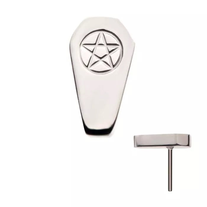 Titanium Threadless Coffin with Engraved Pentagram Top