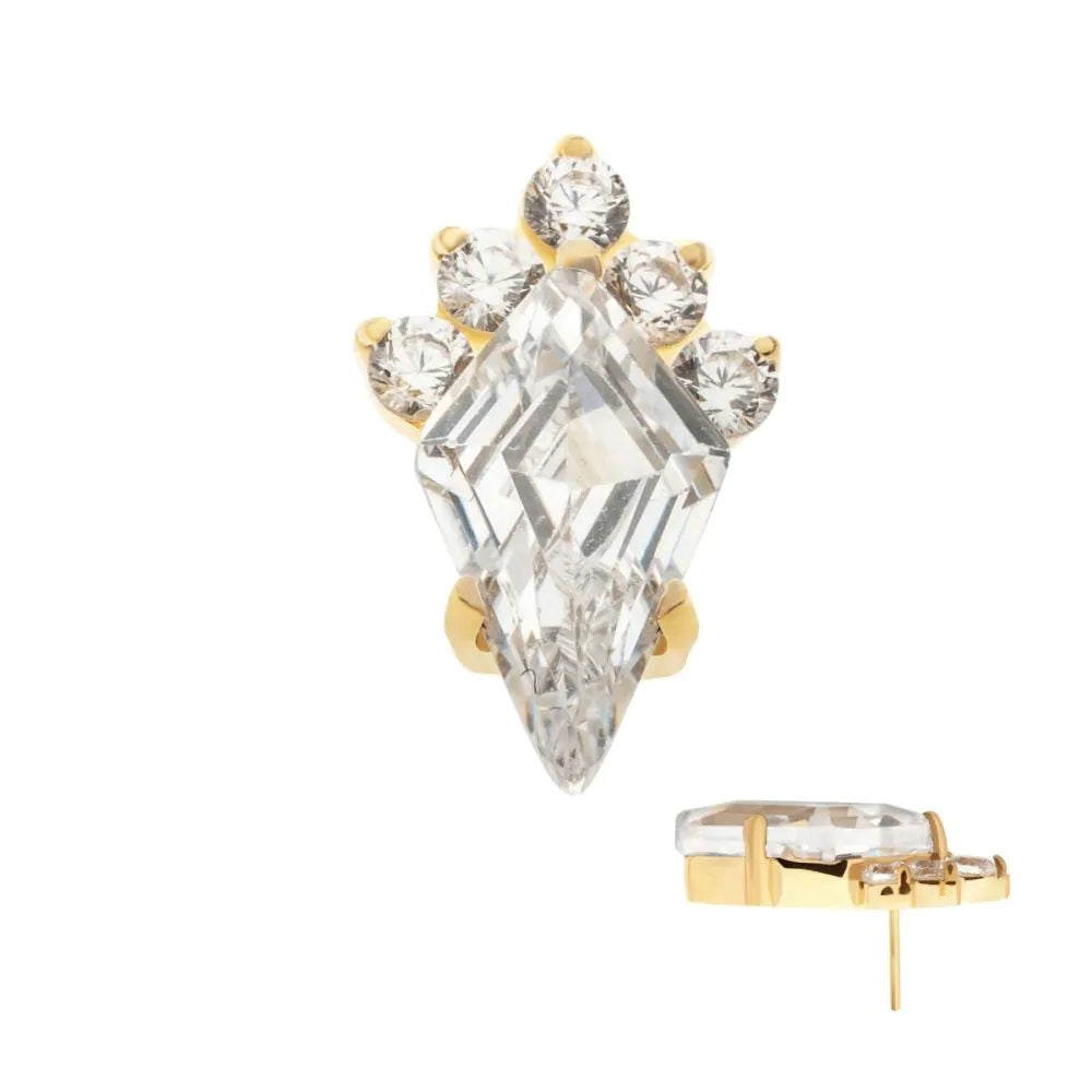 Diamond Shape 5 Prong 24kt Gold CZ Threadless Top