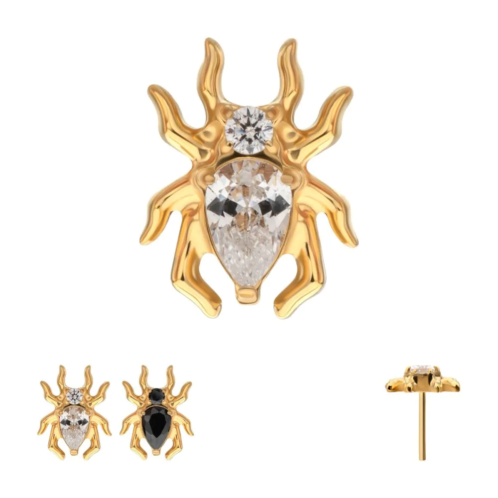 Spider Prong Teardrop & Round CZ 24kt Gold PVD Titanium Threadless Top