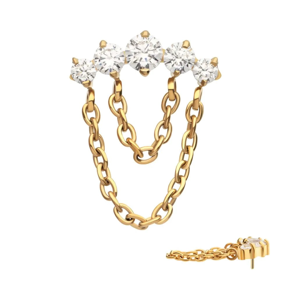 5 Prong Jewels 2 Chains 24kt Gold Threadless Top