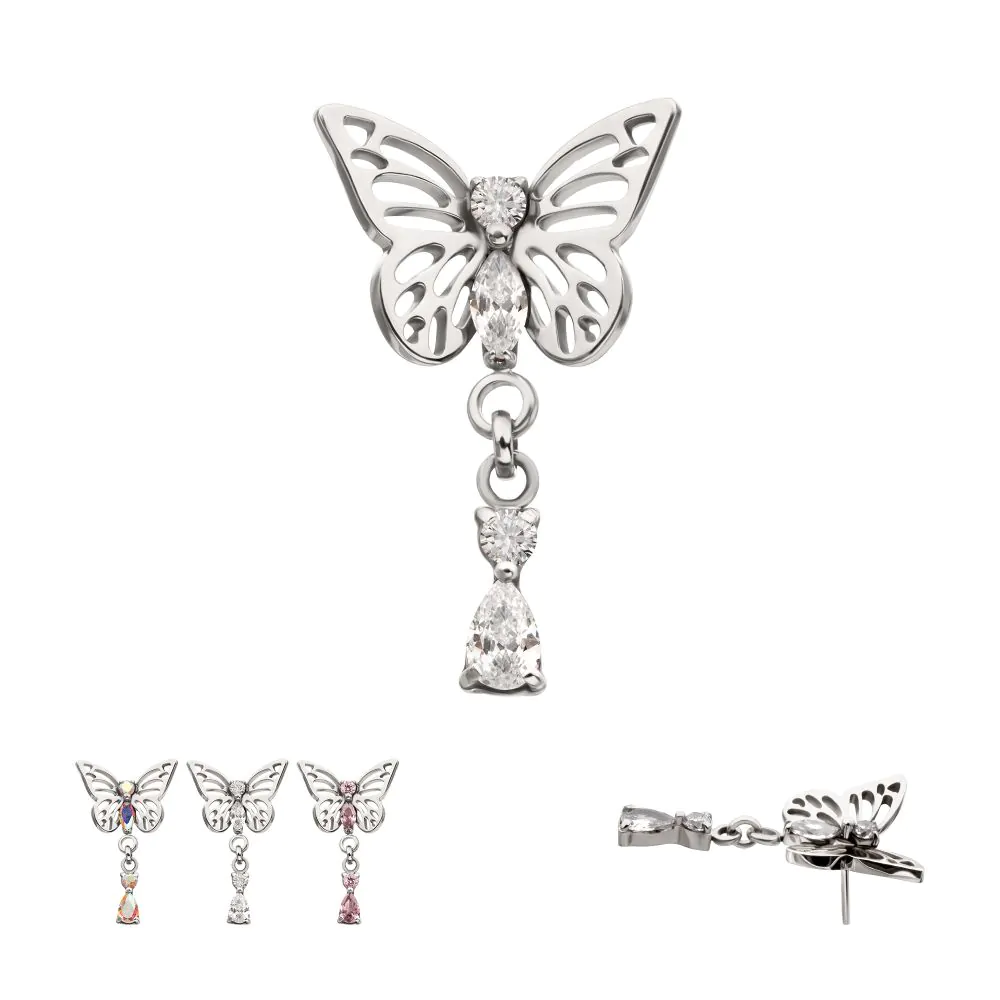 Butterfly Prong Multi Gem & Dangle Threadless Top