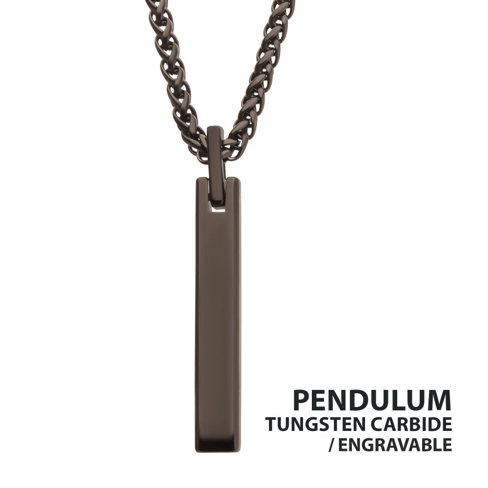 Black IP Tungsten Engravable Bar Pendant 22"