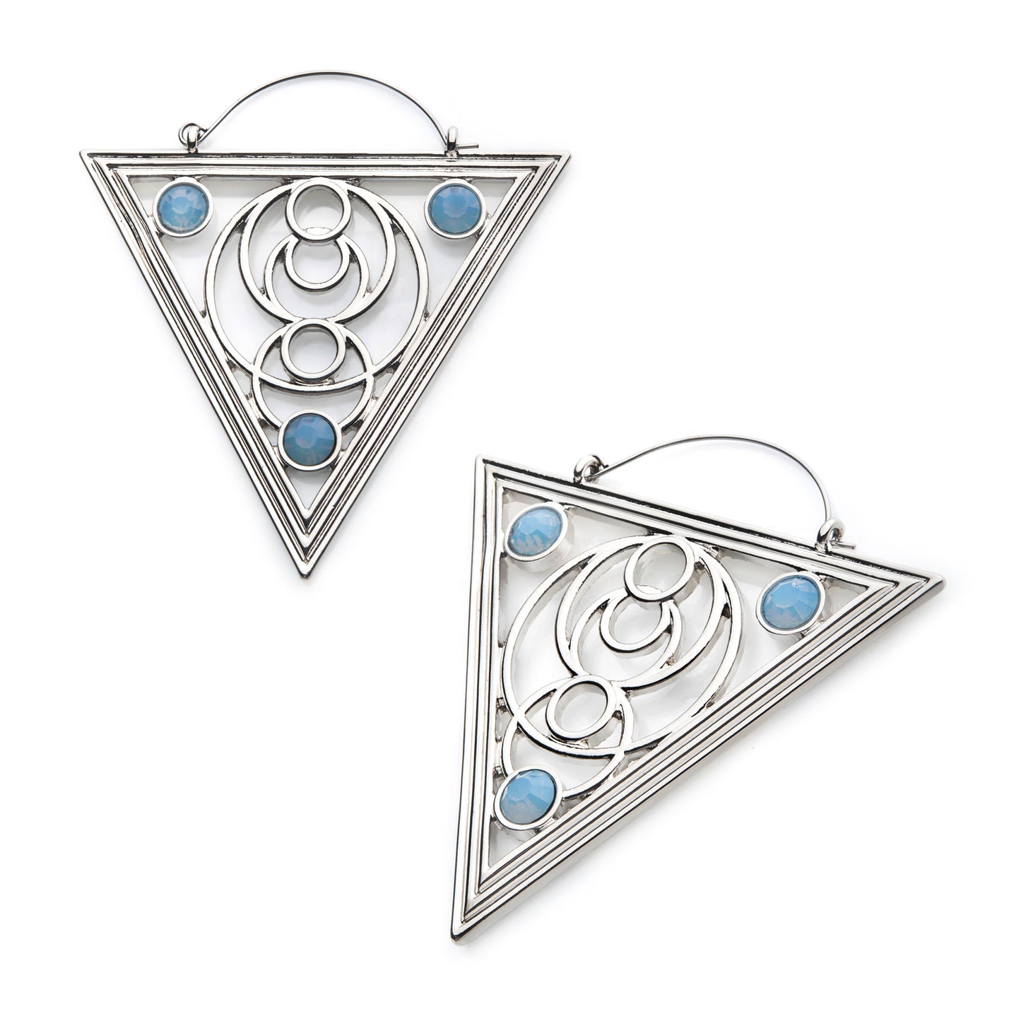 Steel with Triangular Shape & 3pcs Opalite Stones Plug Hoops