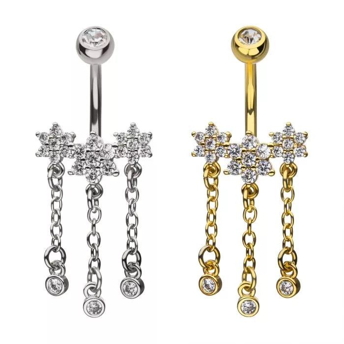 Triple Flower Cluster With Chains Navel