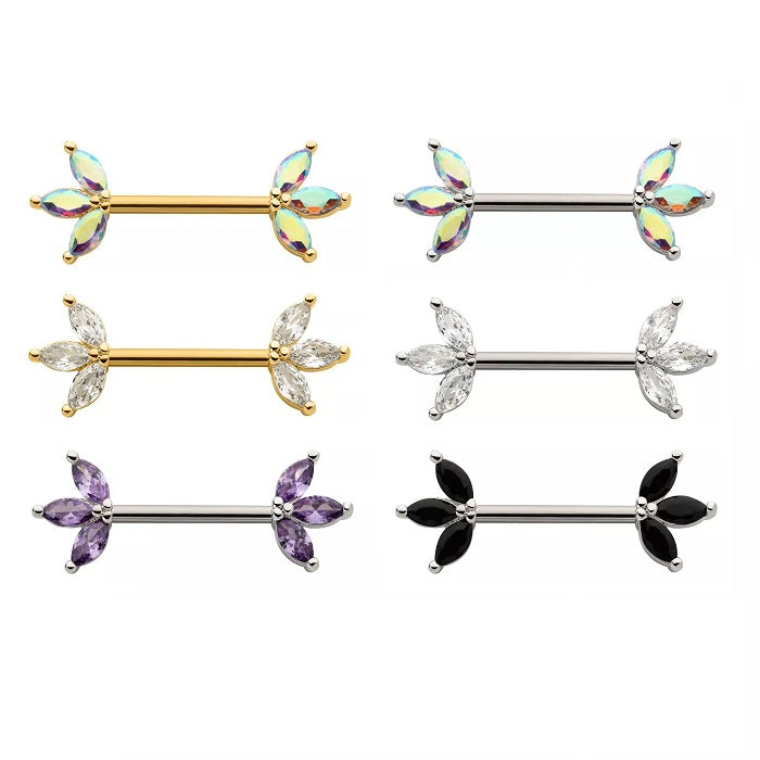 14g Triple Marquise Gem Nipple Barbell