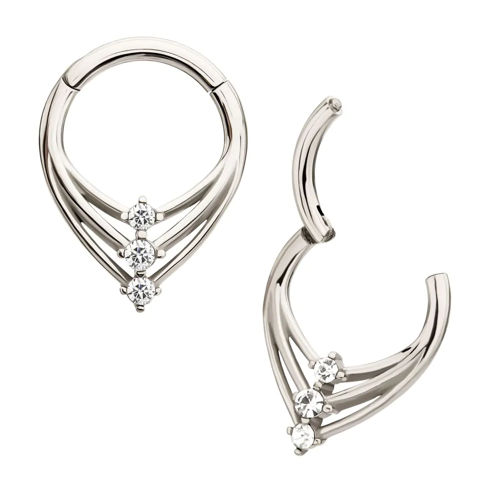 Triple Teardrop With Prong CZ Hinged Hoop