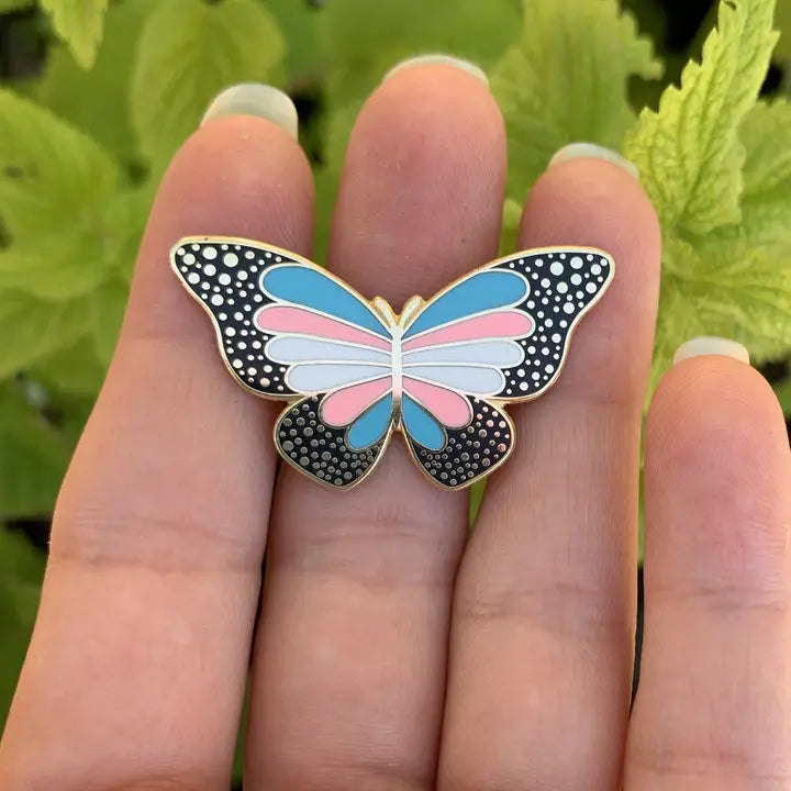Trans Pride Butterfly Enamel Pin - 25% To Charity!