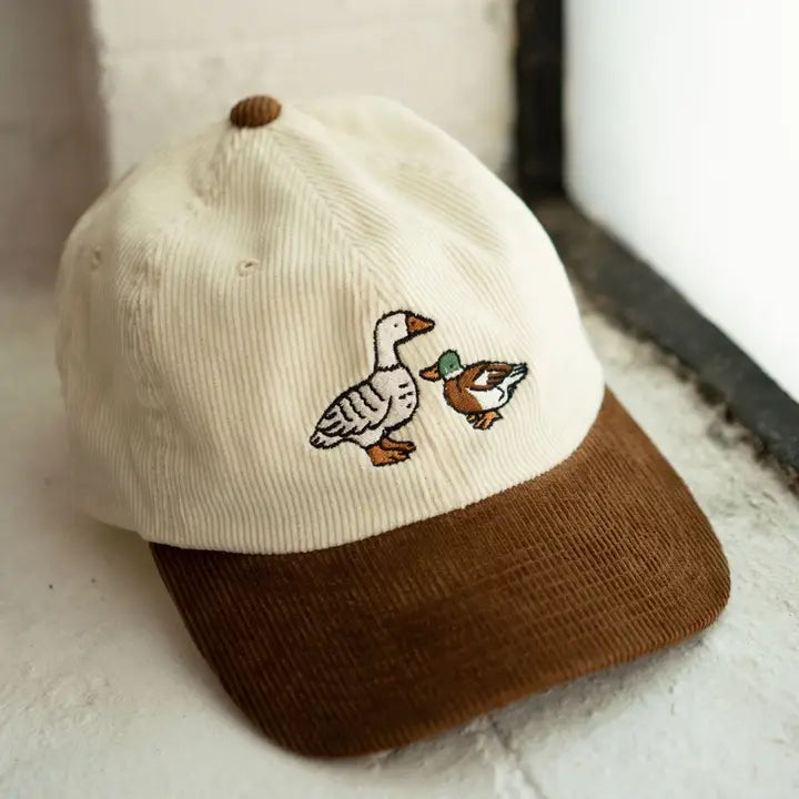 Two Tone Corduroy Dad Hat Embroidered Vanillia / Chocolate