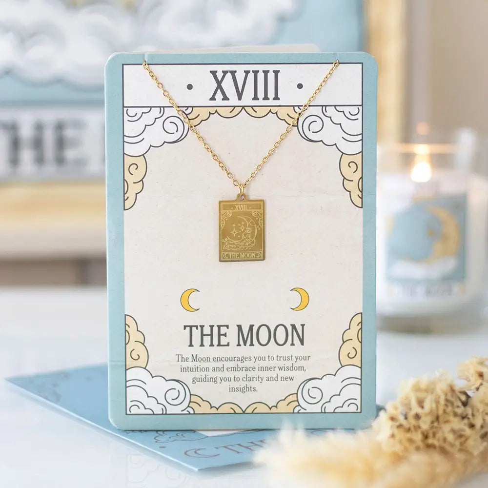 The Moon Vintage Tarot Card Necklace On Greeting Card