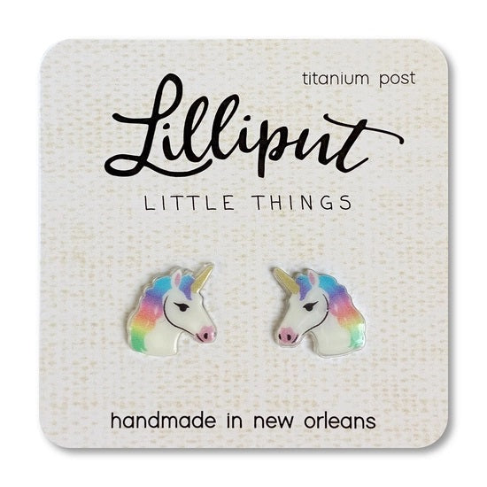 White Unicorn Rainbow Earrings