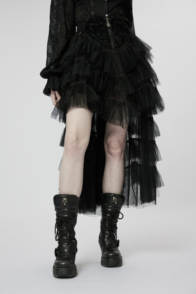 Ruffle Layer Skirt With Embroidered Heart Waist