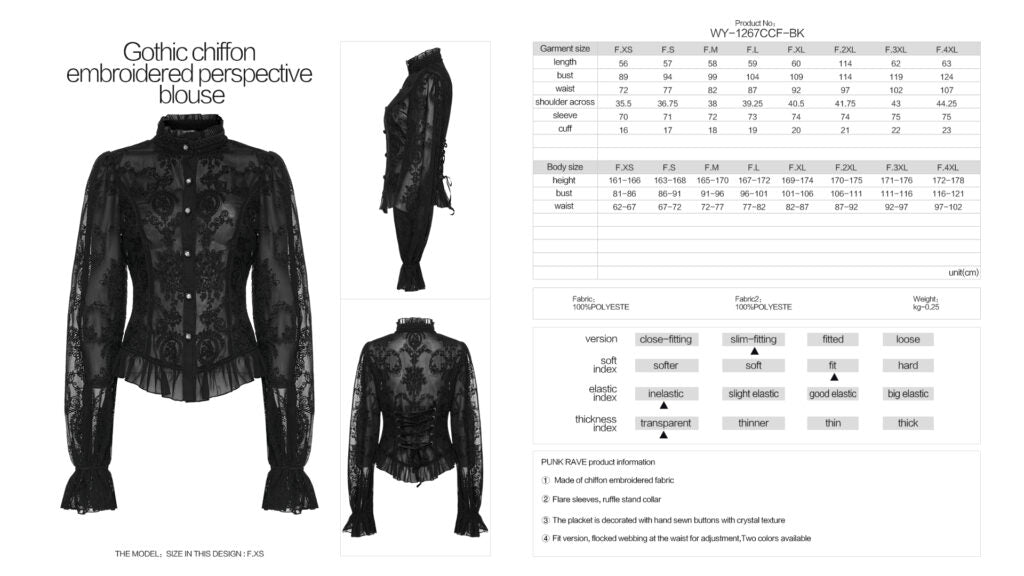 Gothic Chiffon Embroidered Blouse