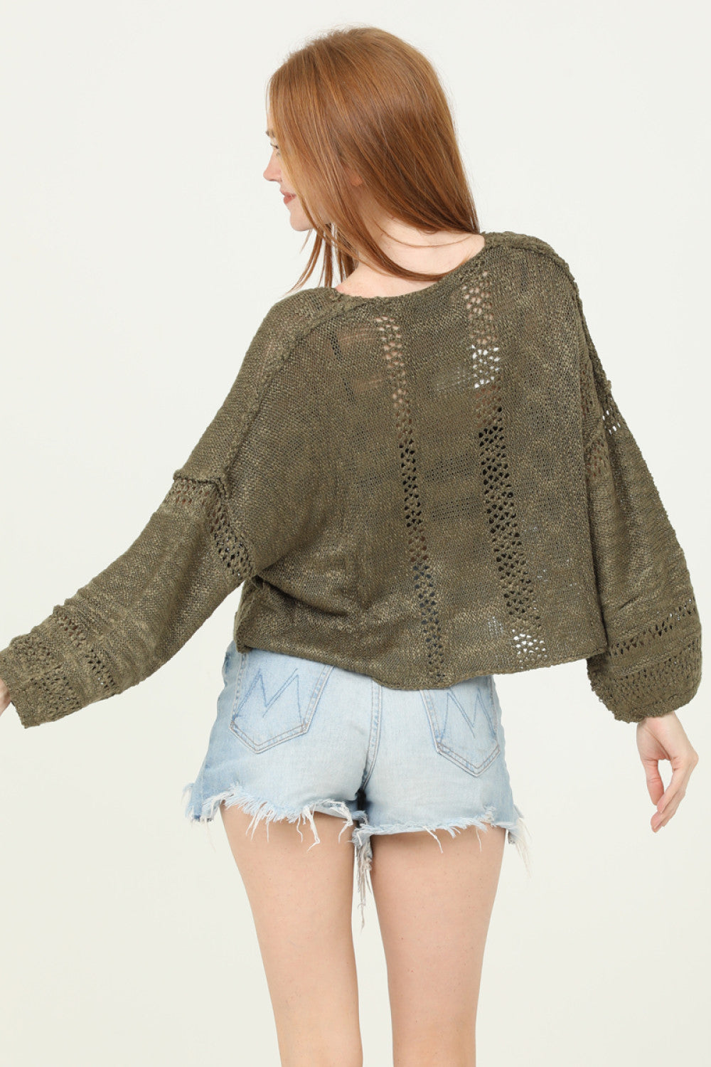 Olive V Neck Long Sleeve Pullover