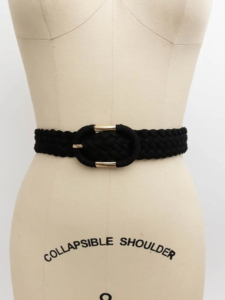 Black Braided Suede Oval Buckle Belt