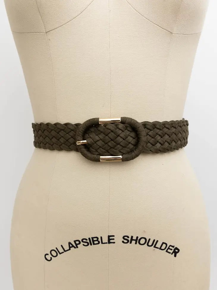 Olive Braided Swede Oval Buckle Belt