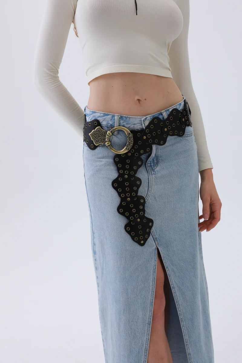 Black Versatile Vintage Studded Leaf Belt