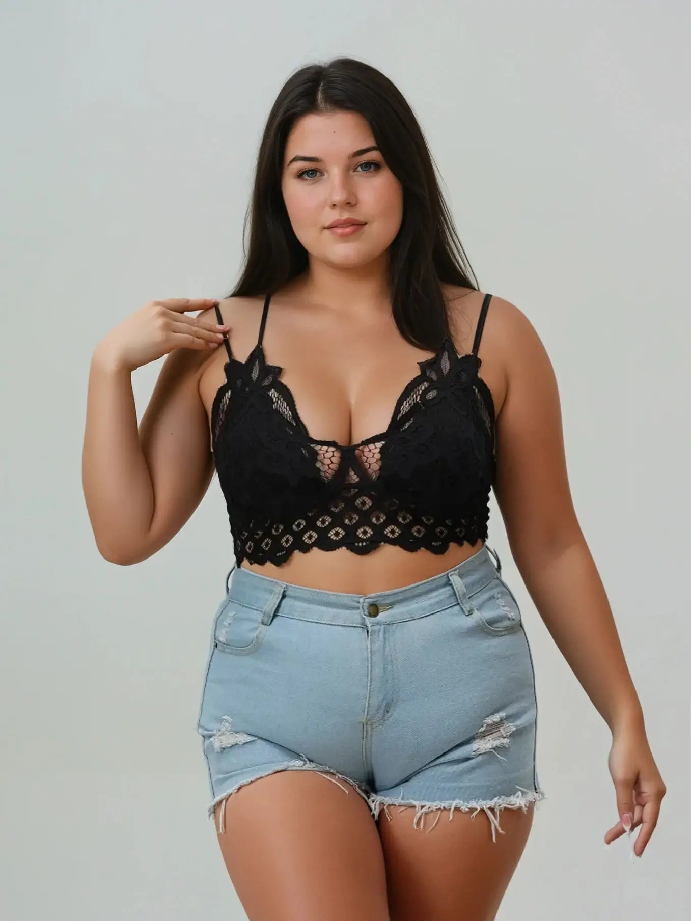 Plus Size Padded Lace Longline Bralette