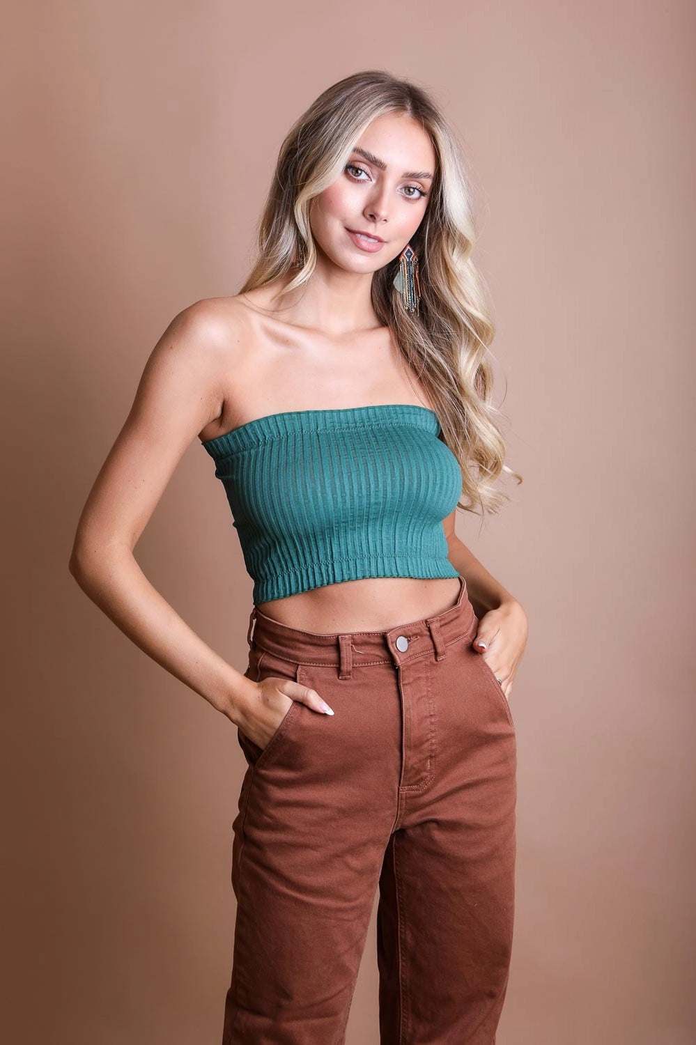 Emerald Accordion Textured Tube Top - Streetwear Style