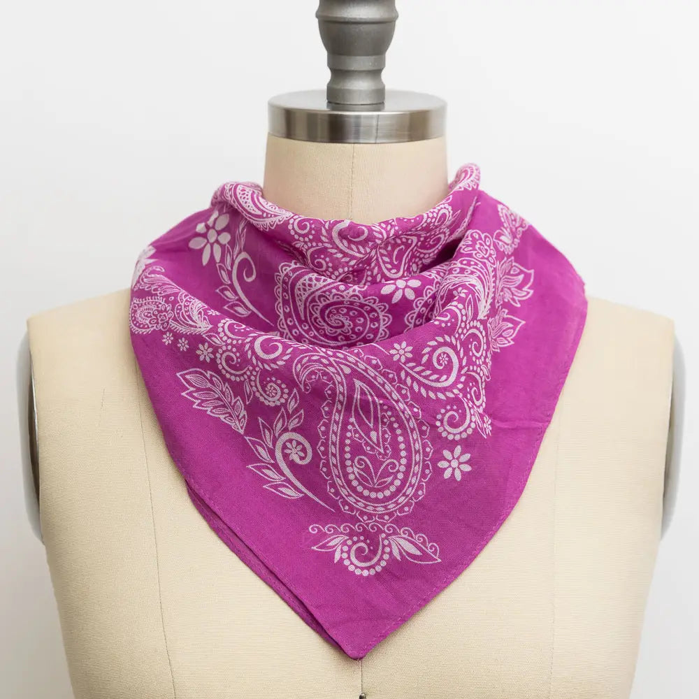 Fuschia Classic Paisley Floral Bandana - Lightweight Cotton