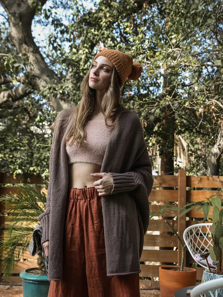 Mocha Bat Sleeve Knit Cardigan