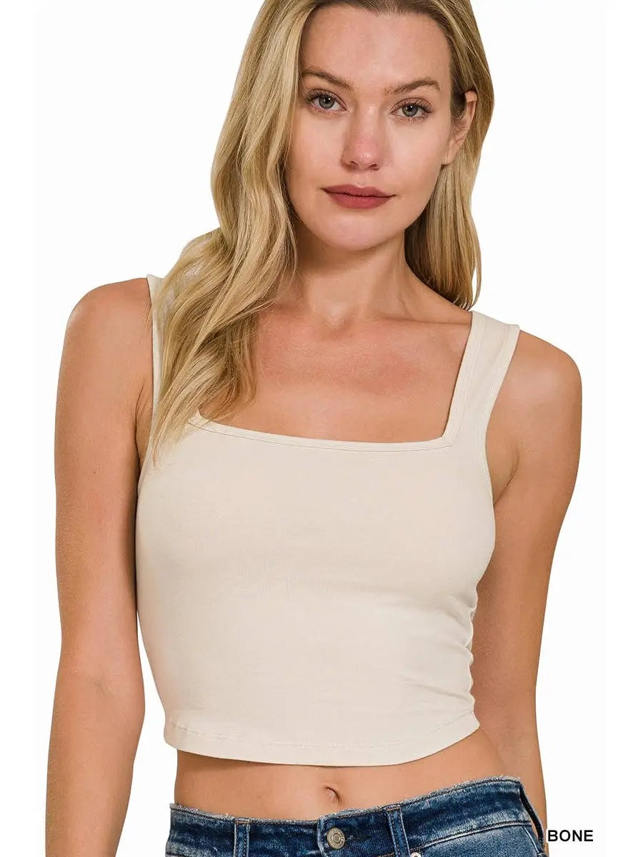 Cotton Square Neck Cropped Cami Top