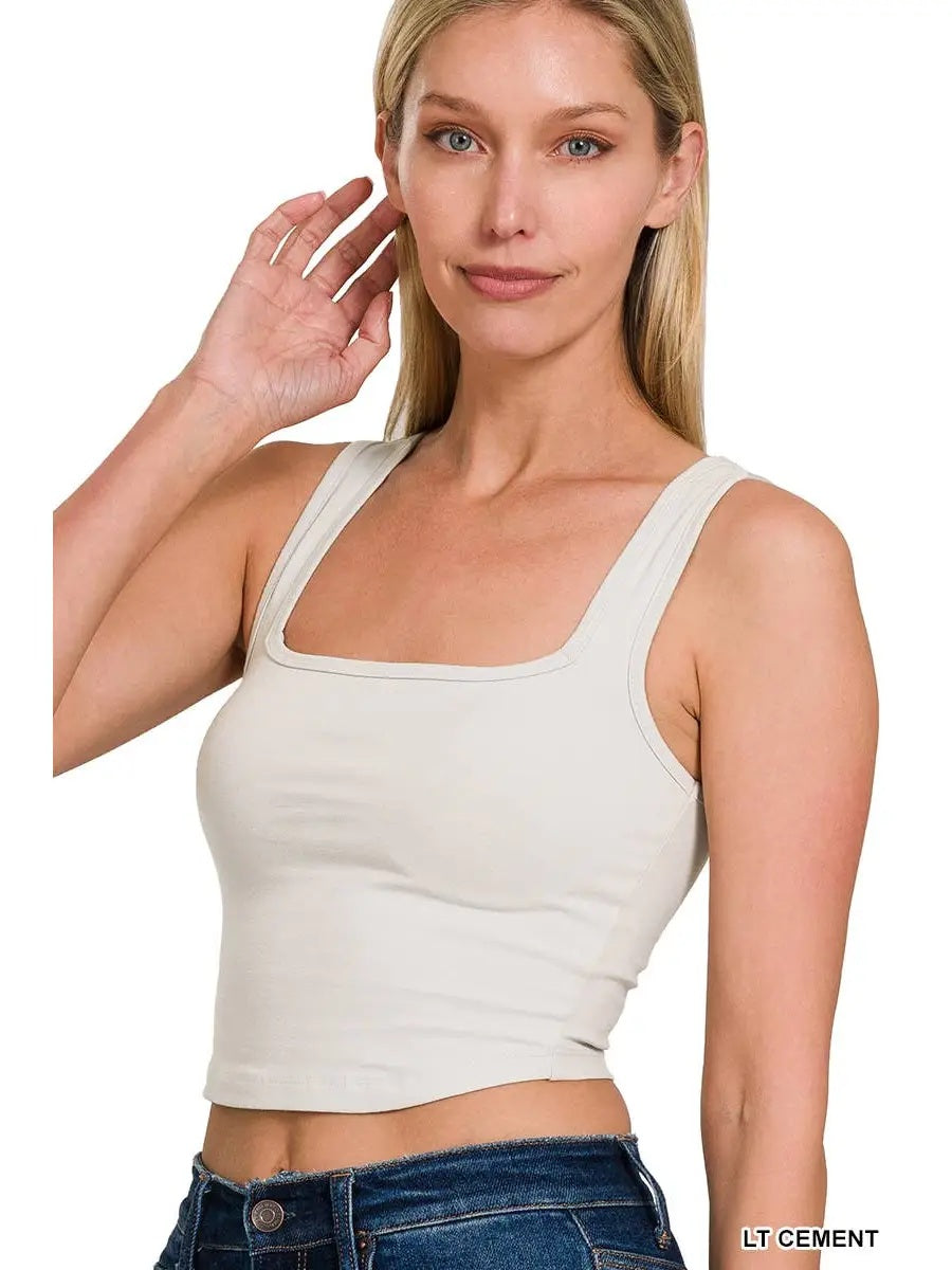 Cotton Square Neck Cropped Cami Top