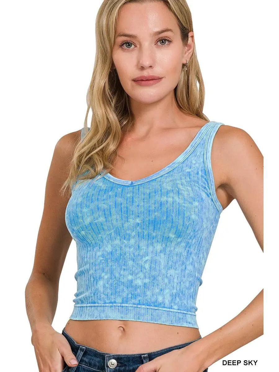 Washed V Neck Cropped Tank Top