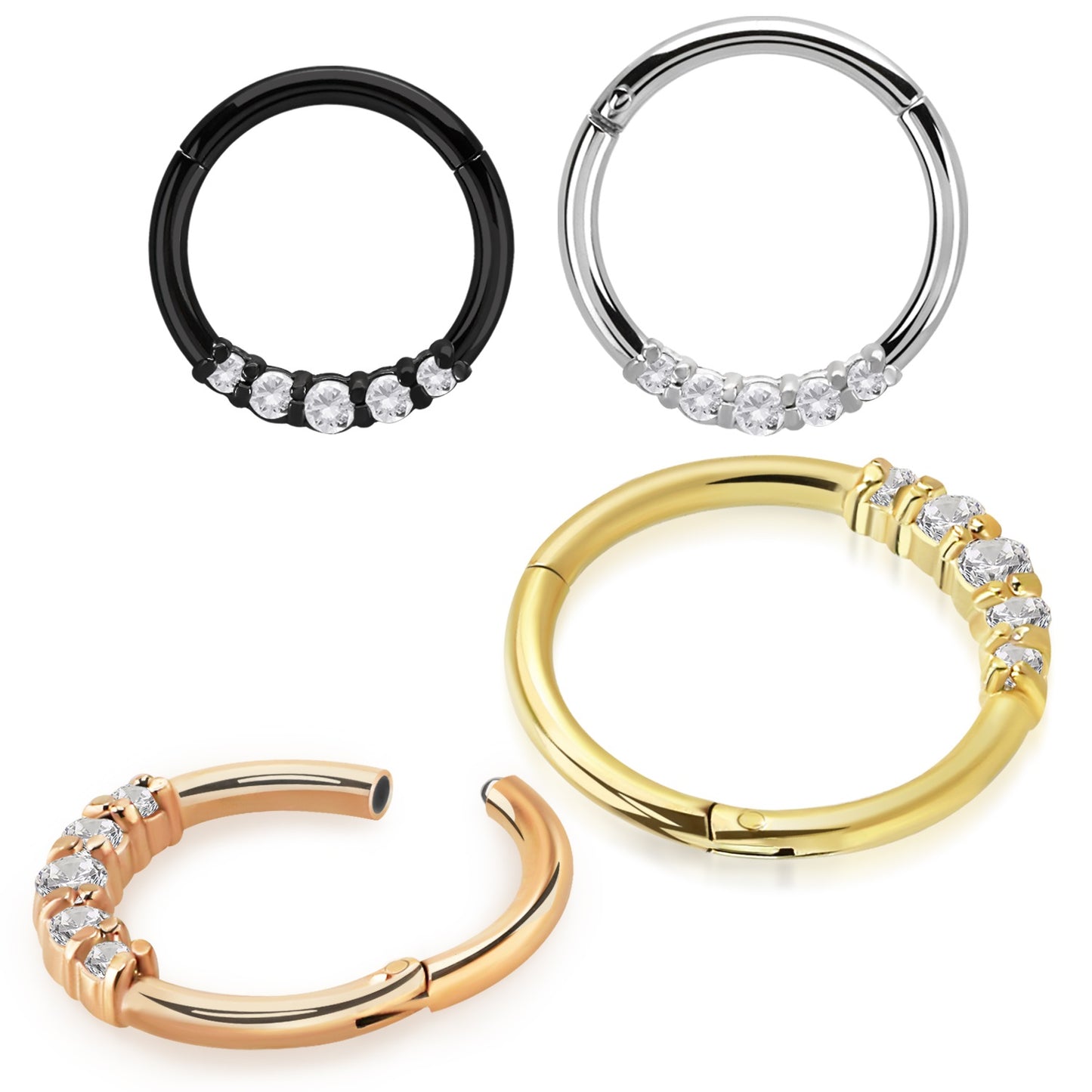 5 Prong Gem Hinged Hoop 16G