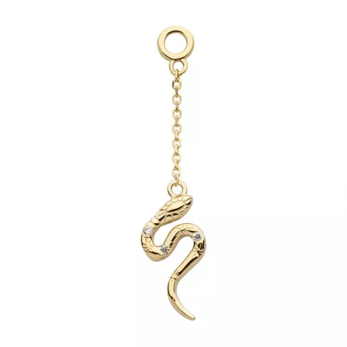 Breloque serpent sur chaîne 14 carats avec zircone cubique
