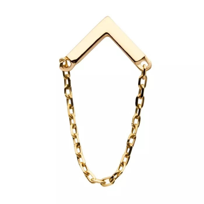 14kt Yellow Gold Threadless Arrow Top with Dangling Chain