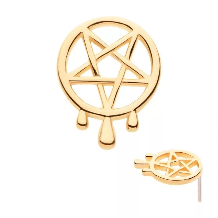 14kt Yellow Gold Threadless Dripping Pentagram Top