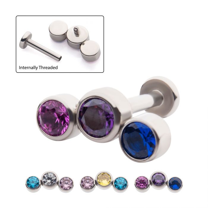 18g Curved 3 CZ Bezeled Gem