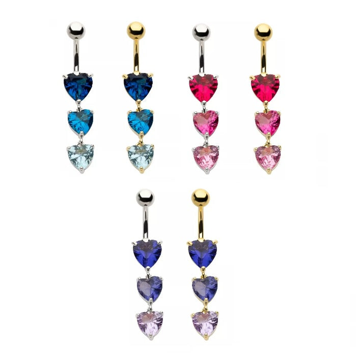 Colgante multicolor con gemas de 3 corazones
