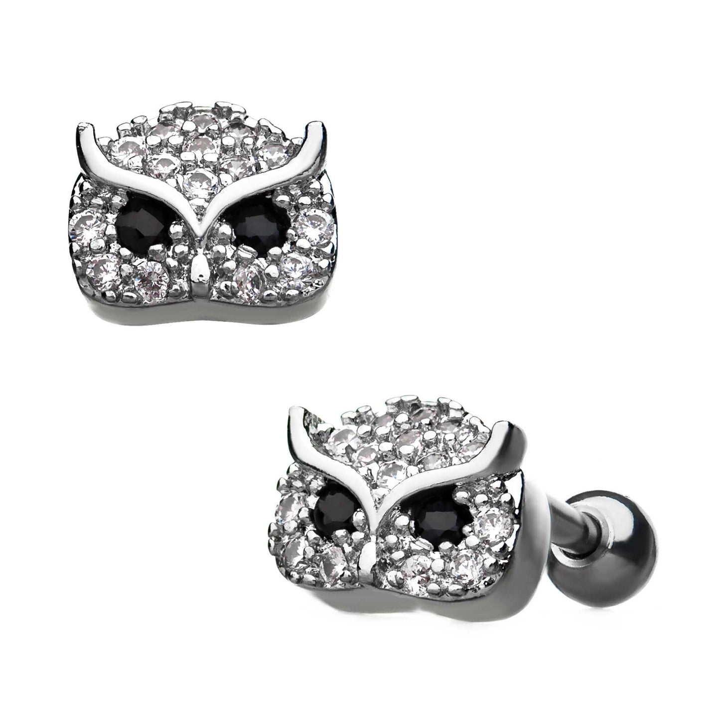 Owl with Clear CZ Gem Cartilage Barbells