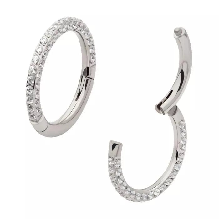 All Sides CZ Hinged Hoop Titanium