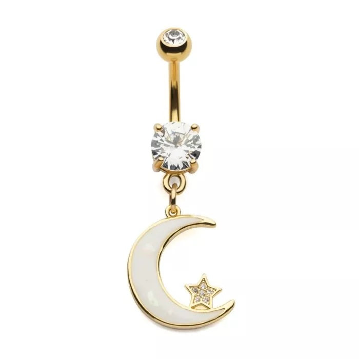 Bezel Gem Crescent Moon Dangle