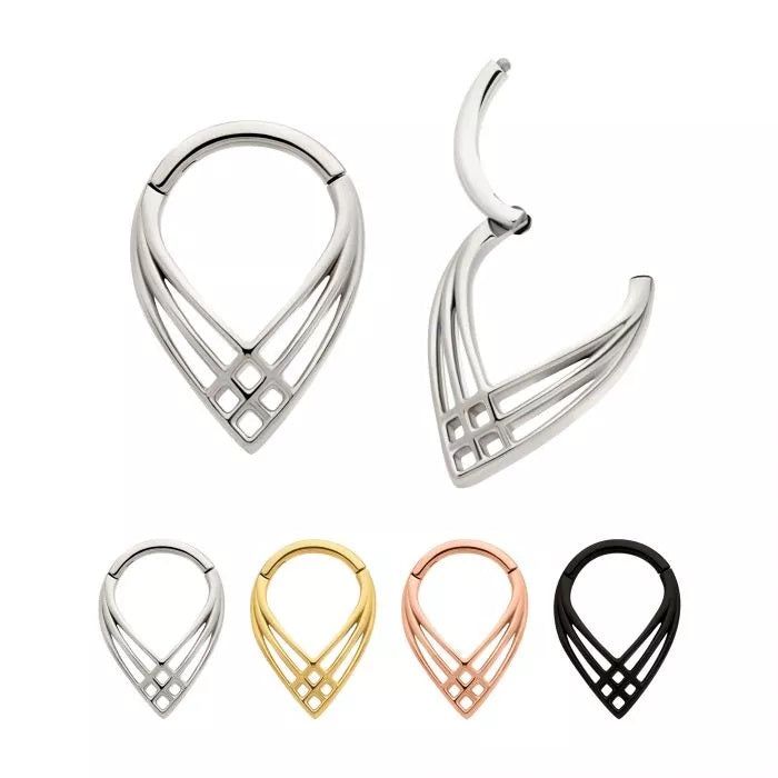16g Criss Cross Teardrop Hinged Hoop