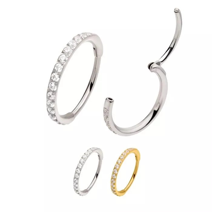 20g Hinged Hoop With Clear Gems All Around