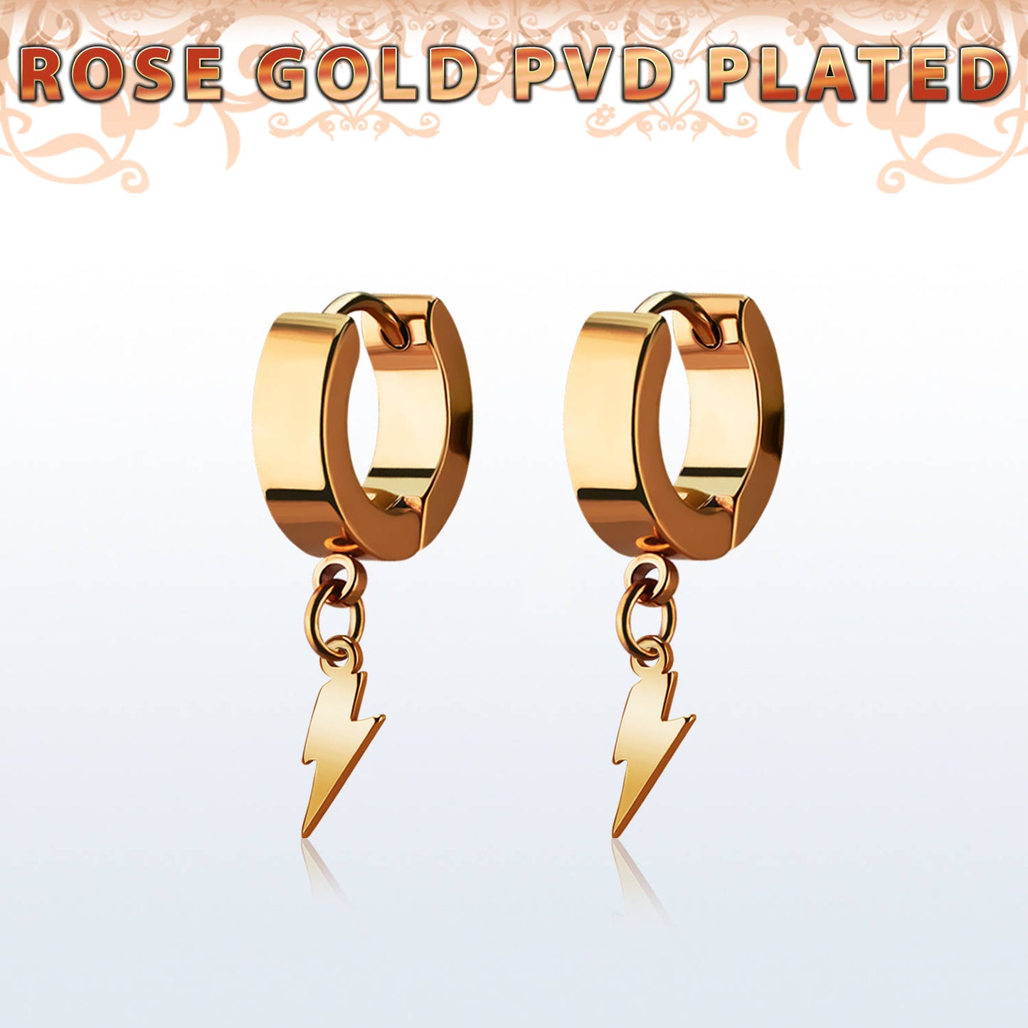 Rose Gold Huggie With Lightning Bolt Dangle