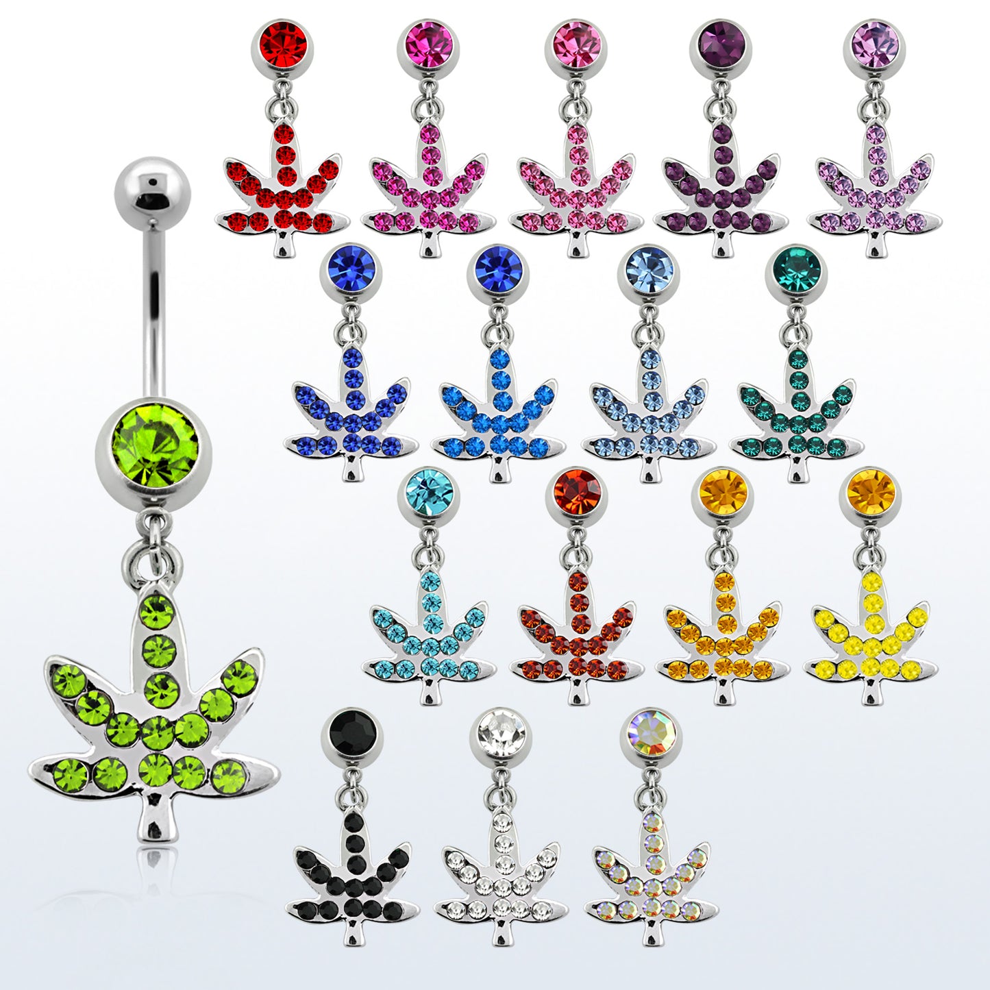Marijuana Leaf Jewelled Navel