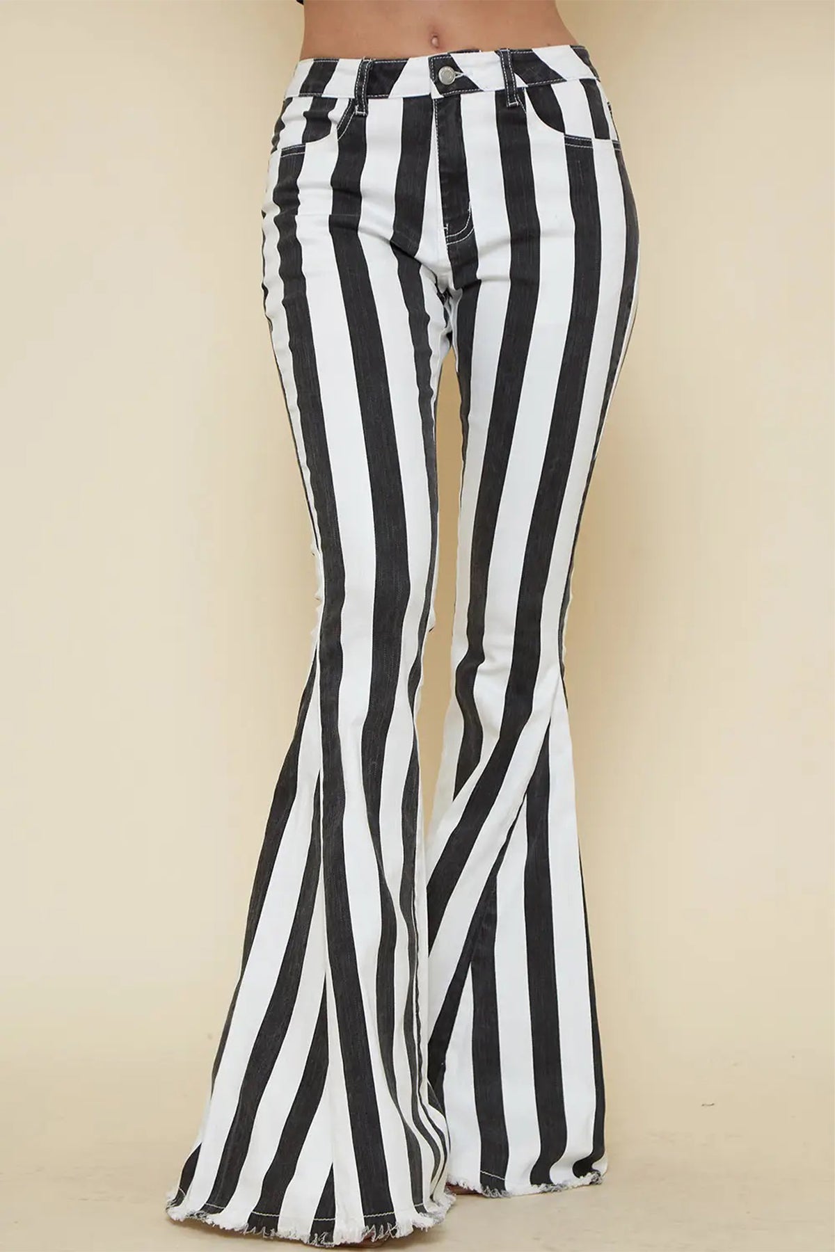 Striped bell best sale bottom jeans