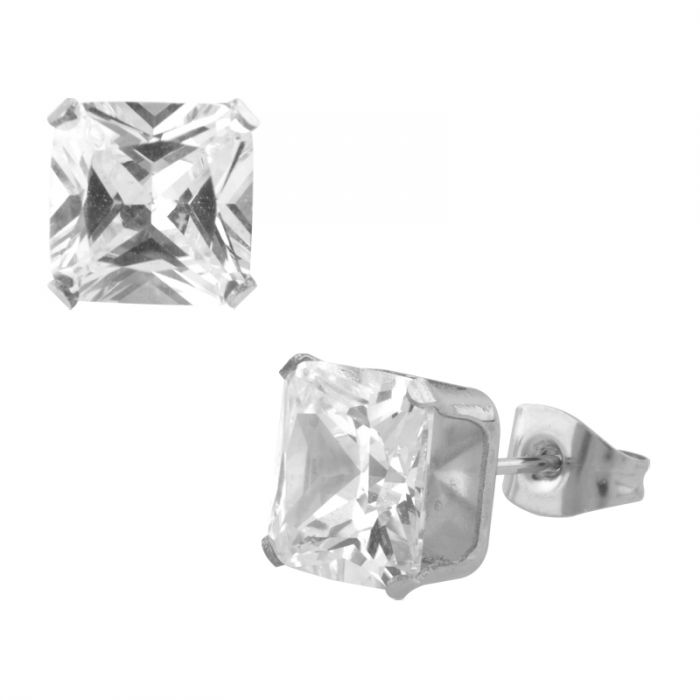Inox Studs CZ Clear Square 8mm Earring
