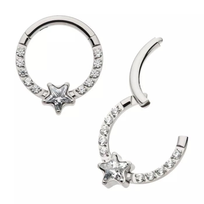 Star And Prong CZ Hinged Hoop