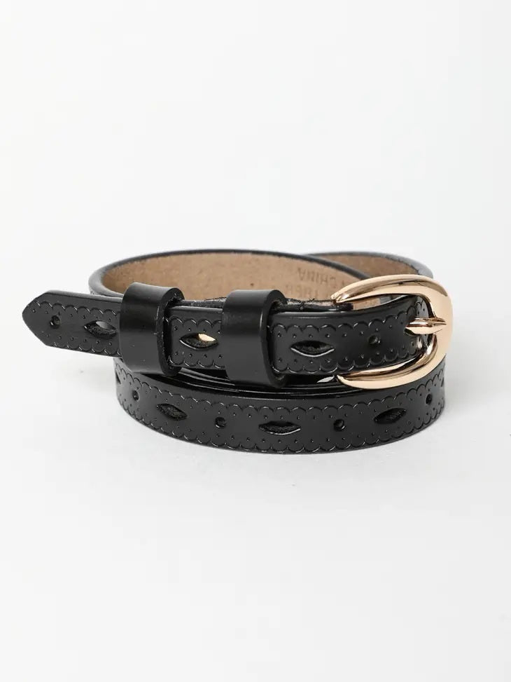 Scallop Skinny Leather Belt