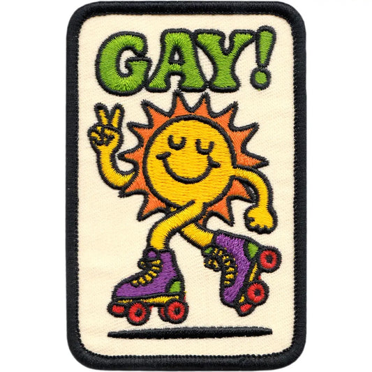 Patch - "Gay!" - Peace Loving Sun On Rollerskates