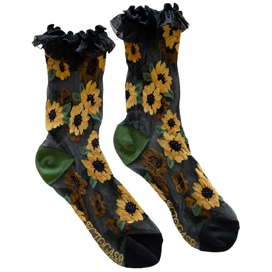 Sheer Sunflower Socks With Lace