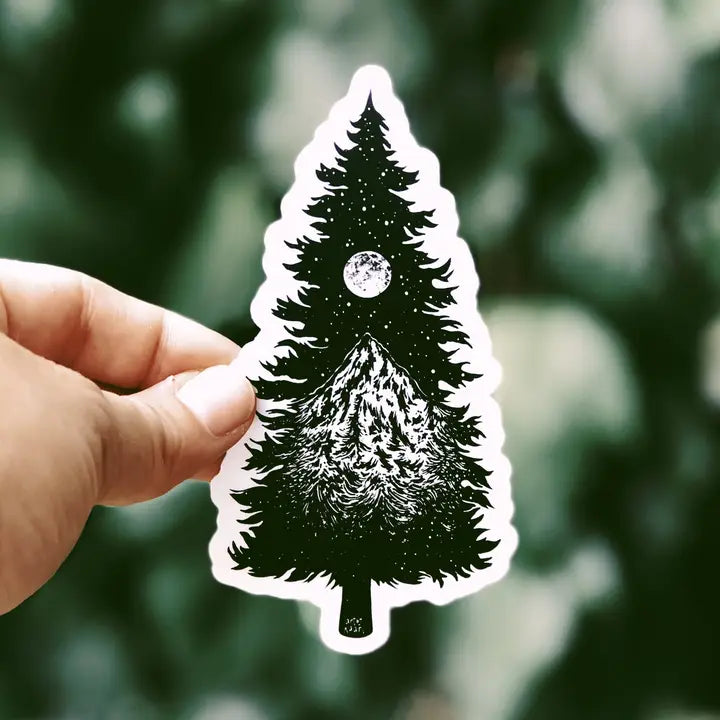 Mountainous Tree Silhouette Waterproof Nature Sticker