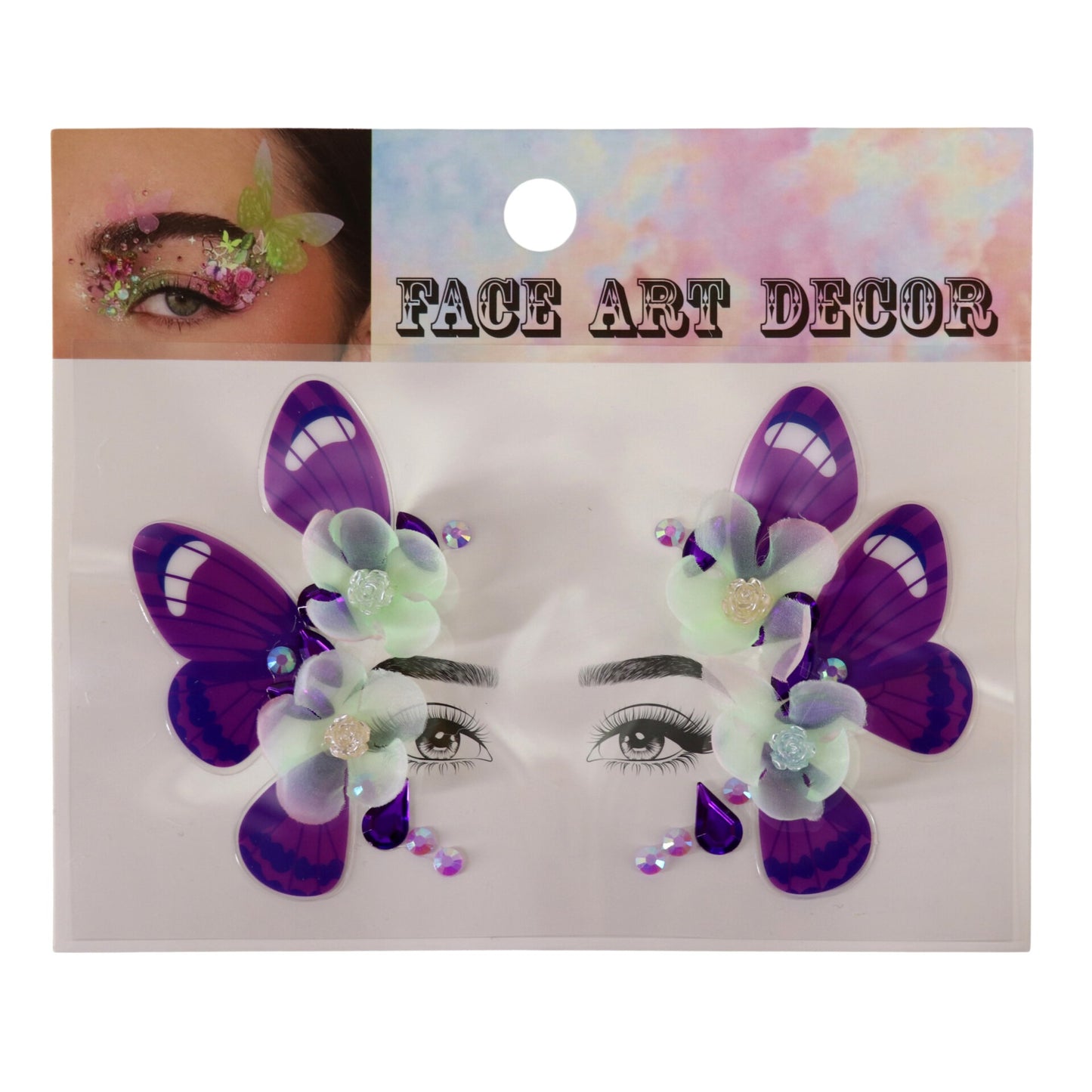 PURPLE BUTTERFLY & FLOWER FACE GEM