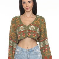 Fair Isle Mushroom Cropped-Fit Cardigan
